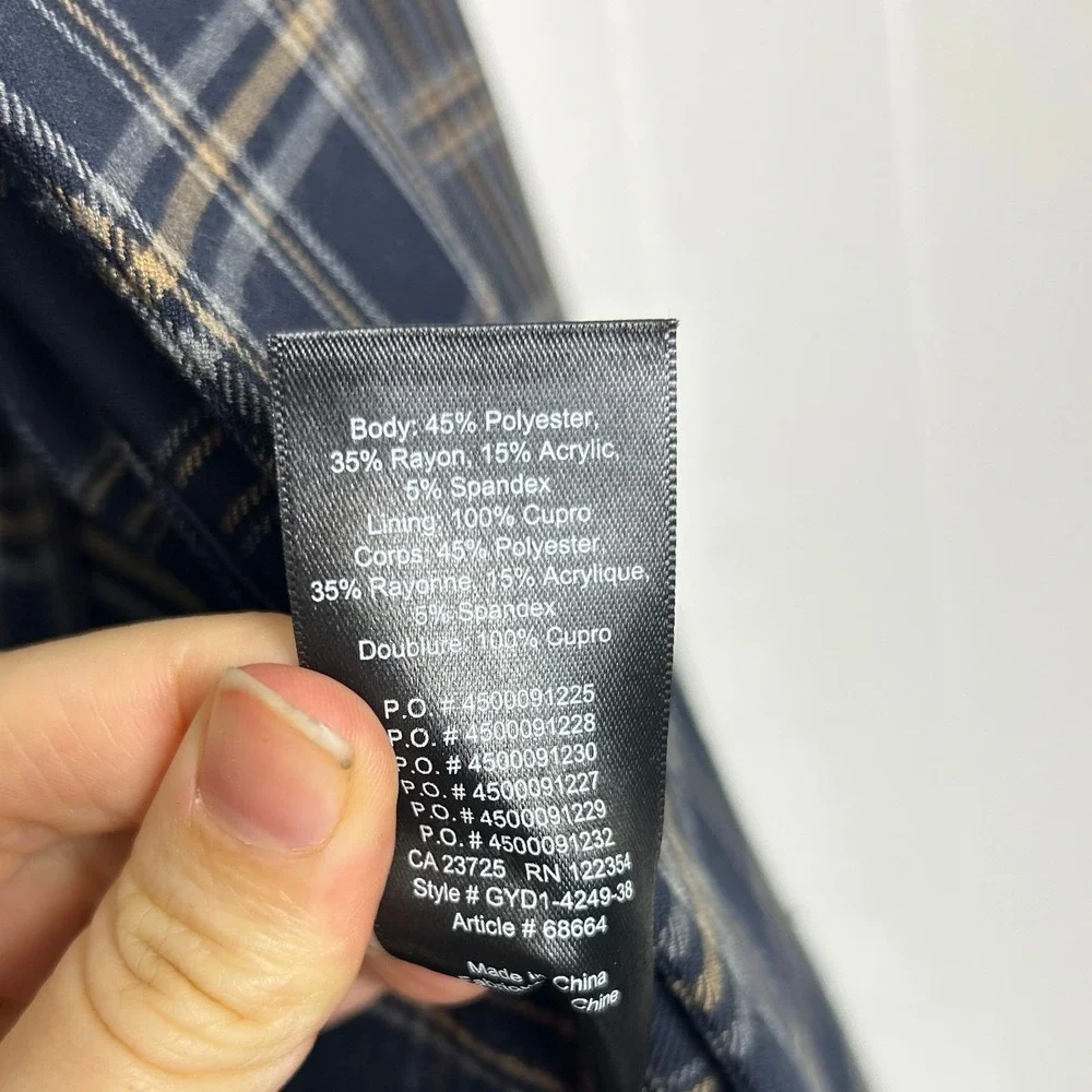 Aritzia BABATON Macauley Navy‎ Plaid Blazer 3/4 sleeve Size 10 academia career - Picture 4 of 12